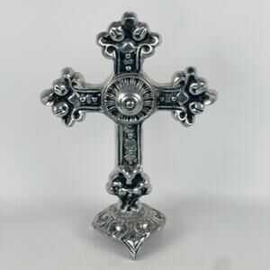 Gothic Silver / Black Tone Metal Table Cross 14 1/2 x 10 1/4”